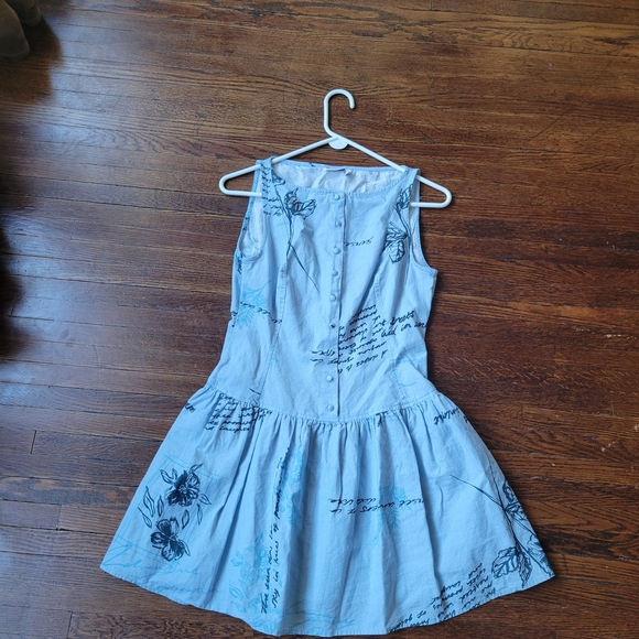 ASOS DESIGN slash neck button down dropped waist mini sundress blue floral Sz 4 - Picture 12 of 13